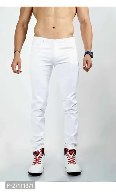 Stylish White Cotton Blend Mid-Rise Jeans For Men-thumb0