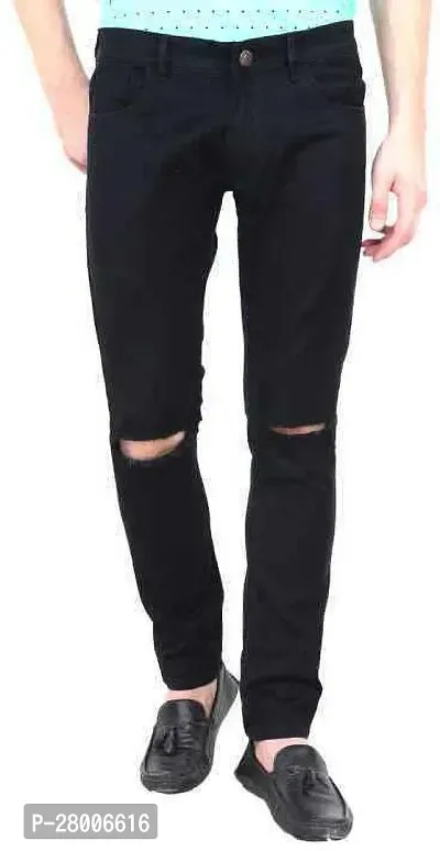 Stylish Black Denim Solid Mid-Rise Jeans For Men-thumb3