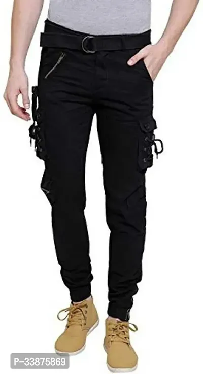 Stylish Black Cotton Cargos For Men-thumb0