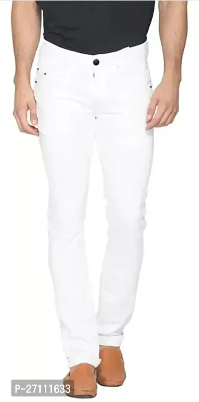 Stylish White Cotton Blend Mid-Rise Jeans For Men-thumb0