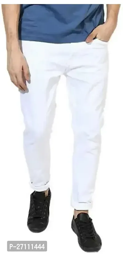 Stylish White Cotton Blend Mid-Rise Jeans For Men