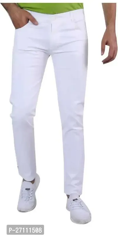 Stylish White Cotton Blend Mid-Rise Jeans For Men