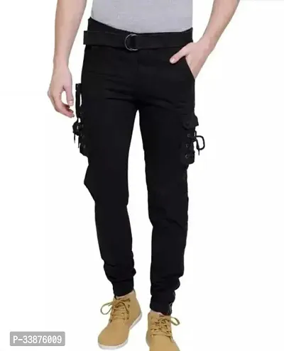 Stylish Black Cotton Blend Cargos For Men-thumb0