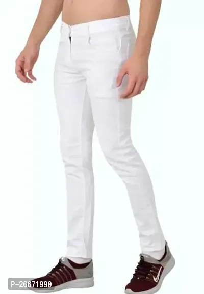 Stylish White Cotton Blend Mid-Rise Jeans For Men-thumb3