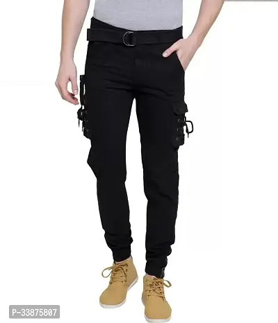 Stylish Black Cotton Blend Cargos For Men-thumb0