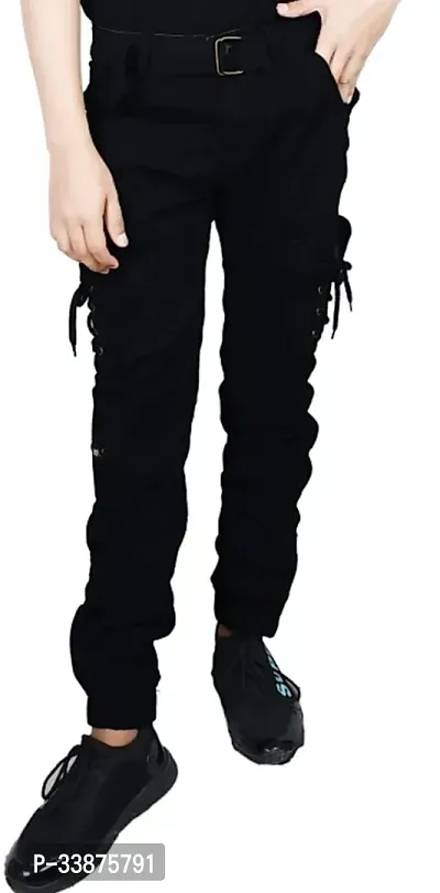 Stylish Black Cotton Blend Cargos For Men-thumb0