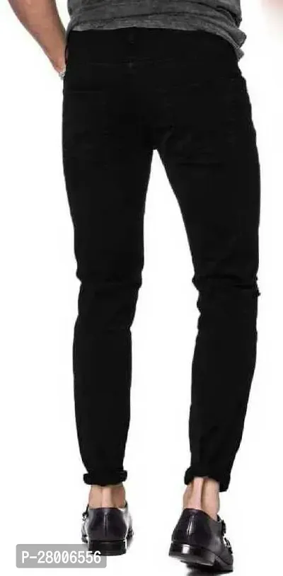 Stylish Black Cotton Lycra Blend Solid Mid-Rise Jeans For Men-thumb2
