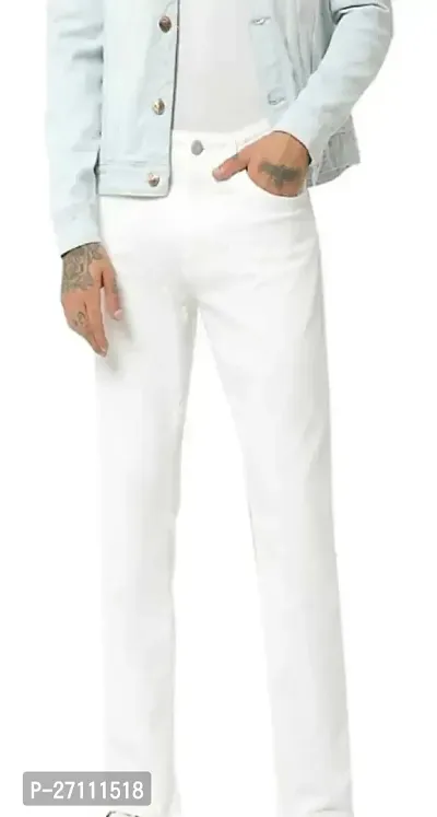 Stylish White Cotton Blend Mid-Rise Jeans For Men-thumb0