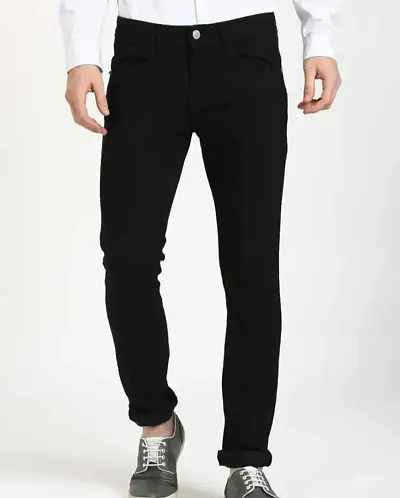 M.Weft Stretchable Slim Fit Black Color Jeans for Men