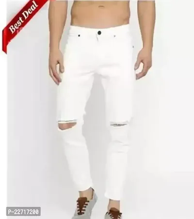 FLAYING MEN KNEE SLIT WHITE JEANS-thumb0