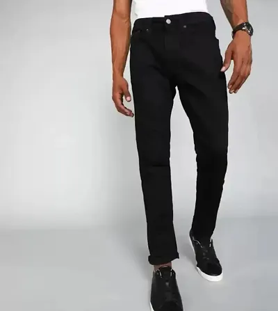 Classic Black Denim Solid Jeans For Men