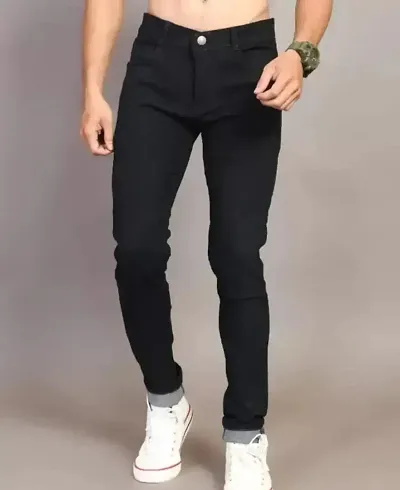 Stylish Black Straight Fit Mid-Rise Jeans For Men