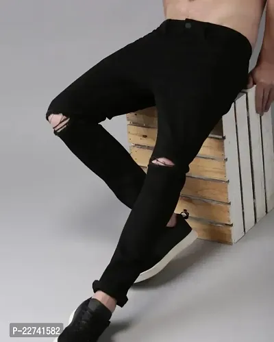 FLAYING MEN KNEE SLIT BLACK JEANS