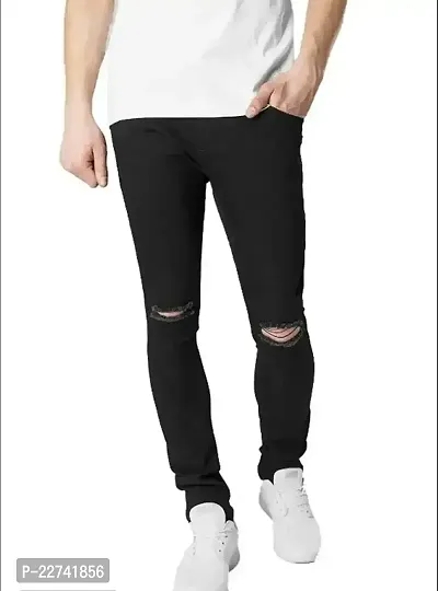 FLAYING MEN KNEE SLIT BLACK JEANS-thumb0