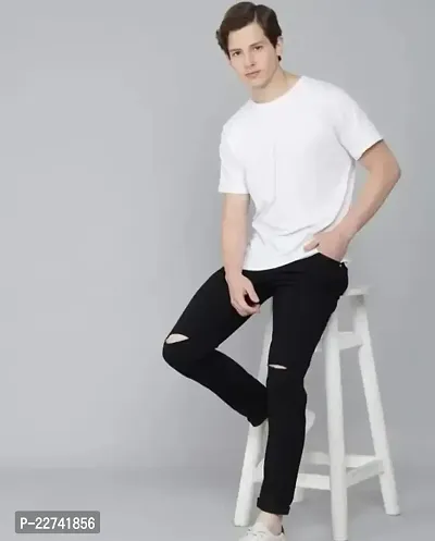 FLAYING MEN KNEE SLIT BLACK JEANS-thumb2