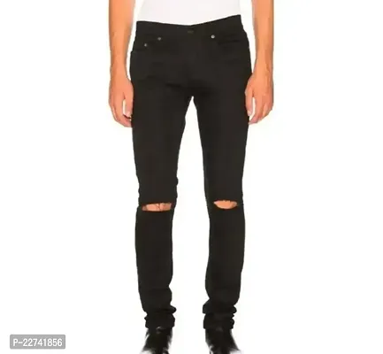 FLAYING MEN KNEE SLIT BLACK JEANS-thumb3