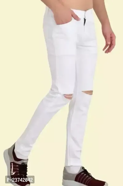 MEN KNEE SLIT WHITE JEANS-thumb0