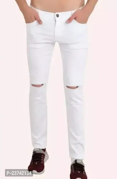 MEN KNEE SLIT WHITE JEANS-thumb0