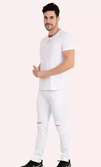 MEN KNEE SLIT WHITE JEANS-thumb2