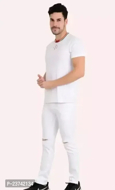 MEN KNEE SLIT WHITE JEANS-thumb3