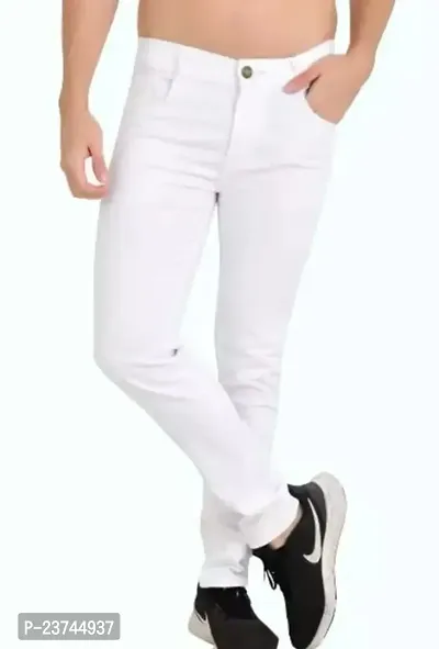 MEN PLAIN WHITE JEANS-thumb0