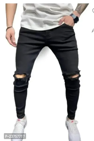 MEN KNEE SLIT BLACK JEANS-thumb0