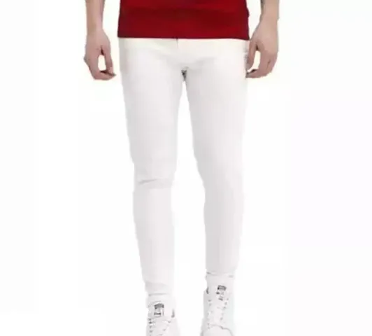 M.Weft Awesome Trendy Slim Fit White Men's Jeans Made by Denim