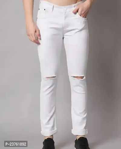 MEN KNEE SLIT WHITE JEANS