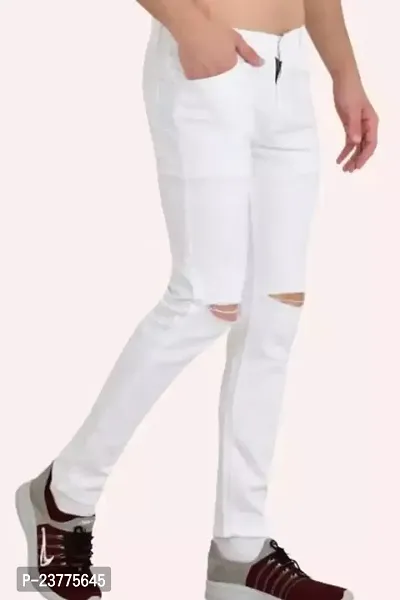 MEN KNEE SLIT WHITE JEANS