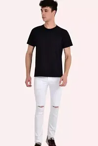 MEN KNEE SLIT WHITE JEANS-thumb2