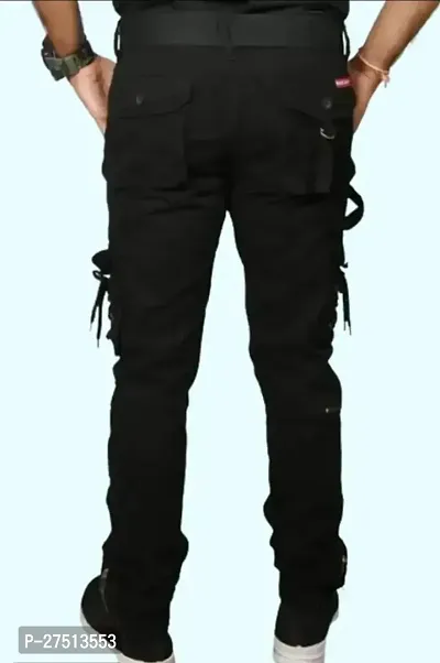 Stylish Cotton Blend Solid Cargos For Men-thumb2