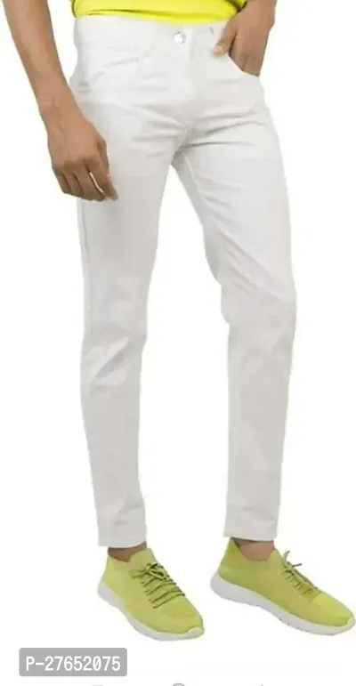 Elegant White Denim Solid Jeans For Men-thumb0