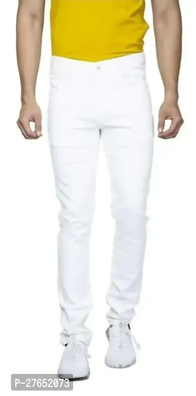 Elegant White Denim Solid Jeans For Men