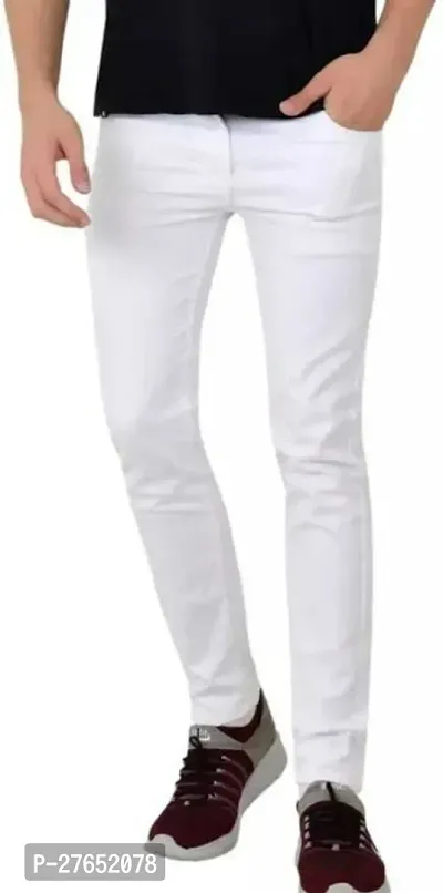 Elegant White Denim Solid Jeans For Men-thumb0