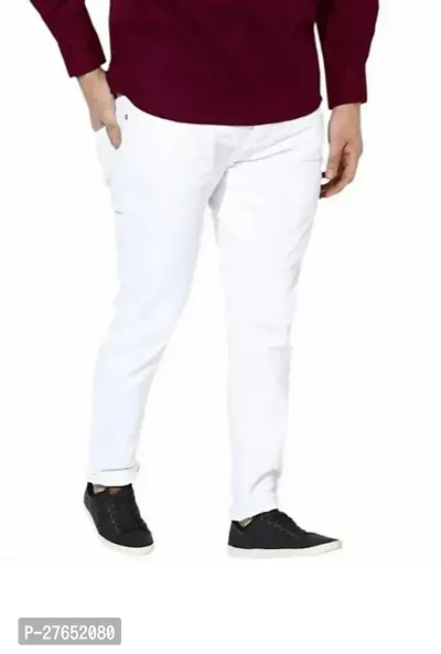 Elegant White Denim Solid Jeans For Men-thumb0