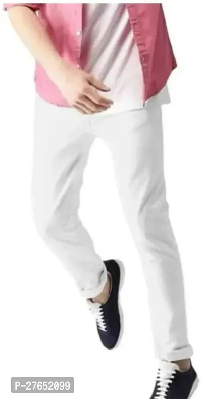 Elegant White Denim Solid Jeans For Men-thumb0