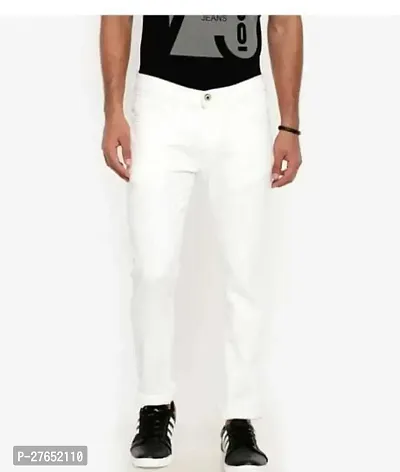 Elegant White Denim Solid Jeans For Men-thumb0