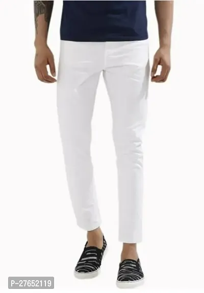 Elegant White Denim Solid Jeans For Men-thumb0