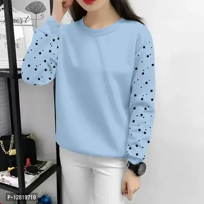 Elegant Blue Cotton Self Design T-Shirts For Women-thumb0