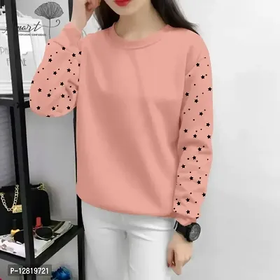 Elegant Peach Cotton Self Design T-Shirts For Women-thumb0