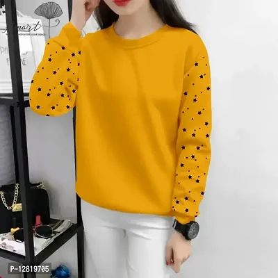 Elegant Yellow Cotton Self Design T-Shirts For Women-thumb0