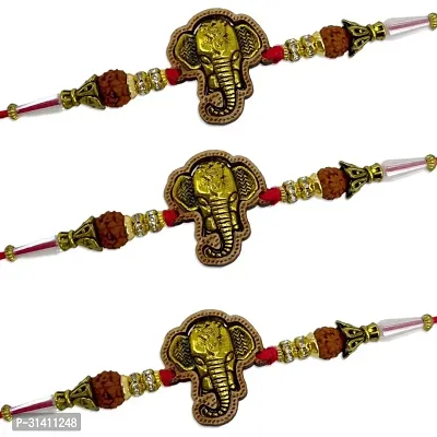 (Set Of 3) Ganesha/Rudraksha , Beads Rakhi For Raksha Bandhan-thumb2