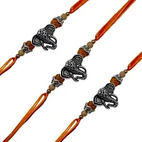 (Set Of 3) Silver Oxidized Ganesha/Beads Mauli Thread Rakhi-thumb1