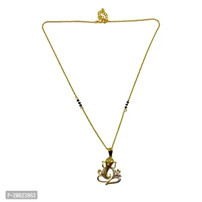 Short Mangalsutra Designs Stylish New Gold Plated Necklace Simple Mangalsutra Maharashtrian Tanmaniya Ganesh Pendant Single Line Gold  Black Beads Chain Designs For Women (18 Inches)-thumb2