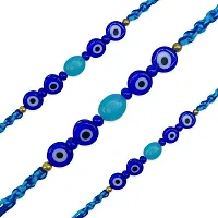 (Set Of 3) Blue Evil Eye Beads With Criss Cross Thread Rakhi-thumb1