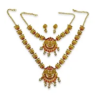 Gold Plated Long And Choker Necklace With Earrings Laxmi Design Pendant With Pearl For Women-Set Of 2-thumb2