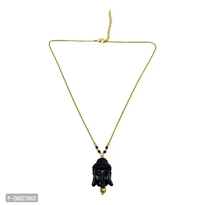 Short Mangalsutra Designs Stylish New Gold Plated Necklace Simple Mangalsutra Maharashtrian Tanmaniya Buddha Pendant Single Line Gold  Black Beads Chain Designs For Women (18 Inches)-thumb2