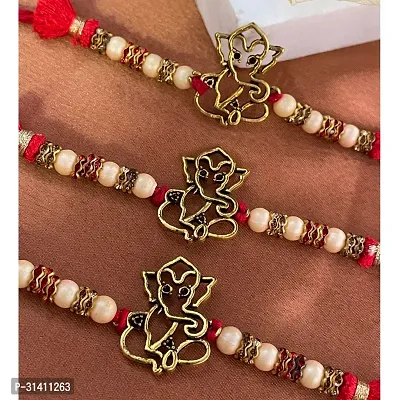 (Set Of 3) Lord Ganesha With Pearl Rakhi Bracelet