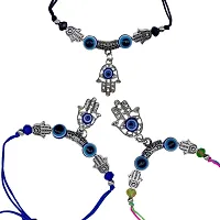 (Set Of 3) Hamsa , Blue Evil Eye/Beads Rakhi For Raksha Bandhan-thumb1