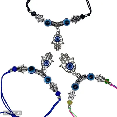 (Set Of 3) Hamsa , Blue Evil Eye/Beads Rakhi For Raksha Bandhan-thumb2